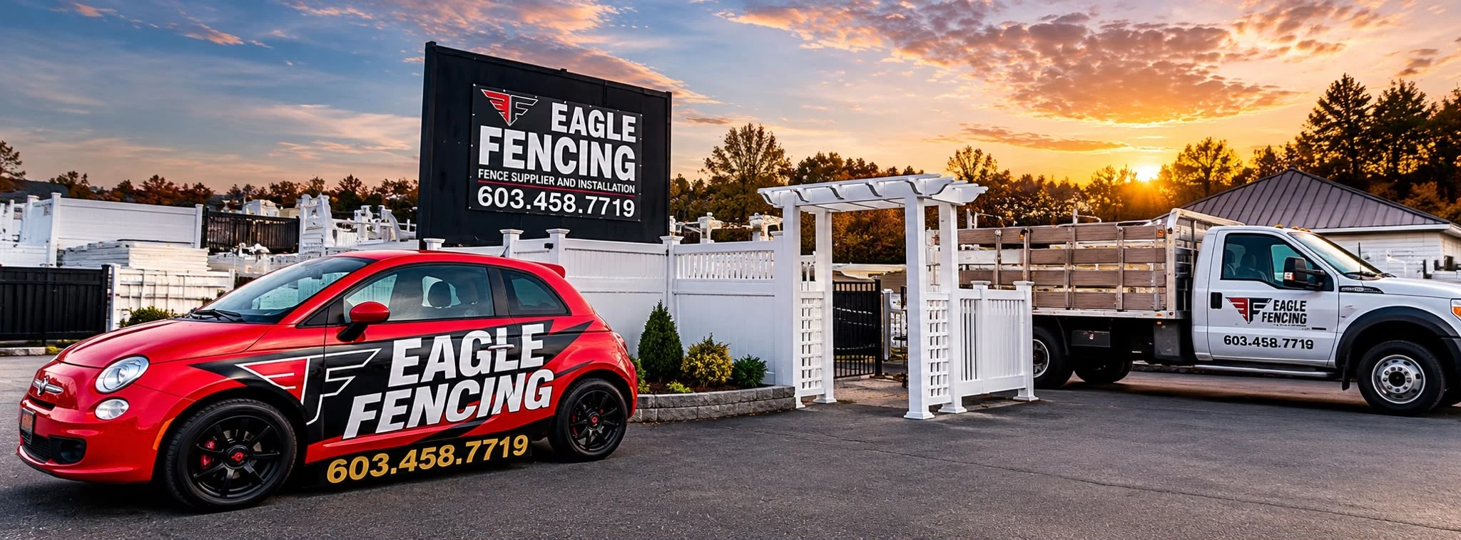 Eagle Fencing’s Salem location with company vehicles